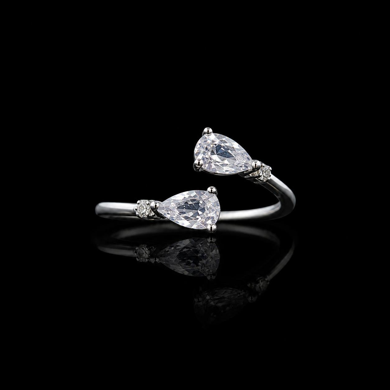 Twin Pear 925 Silver Open Ring